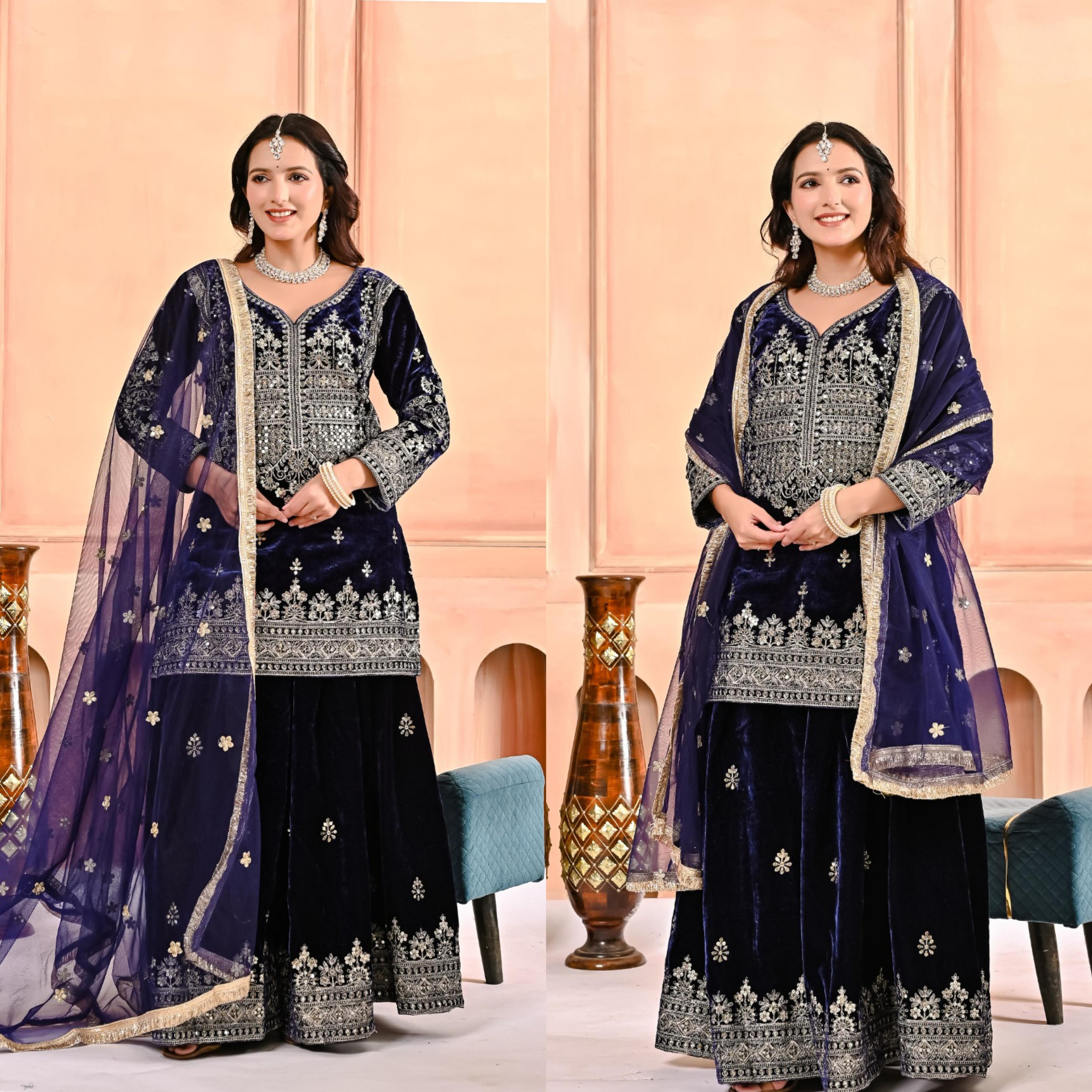 Designer Party Wear Look Top  Sharara Plazzo and Dupatta