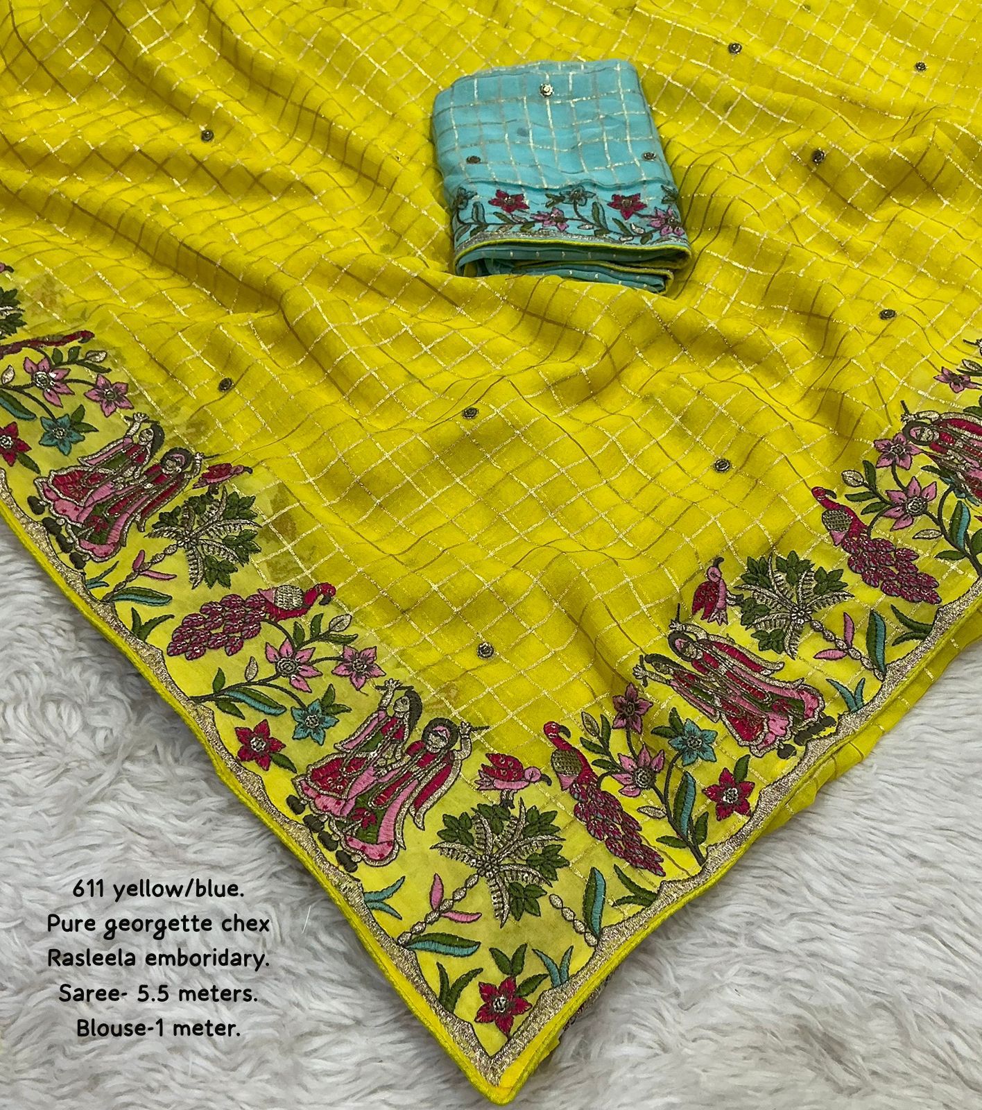 Pure Georgette Saree With Zari Woven Chex.