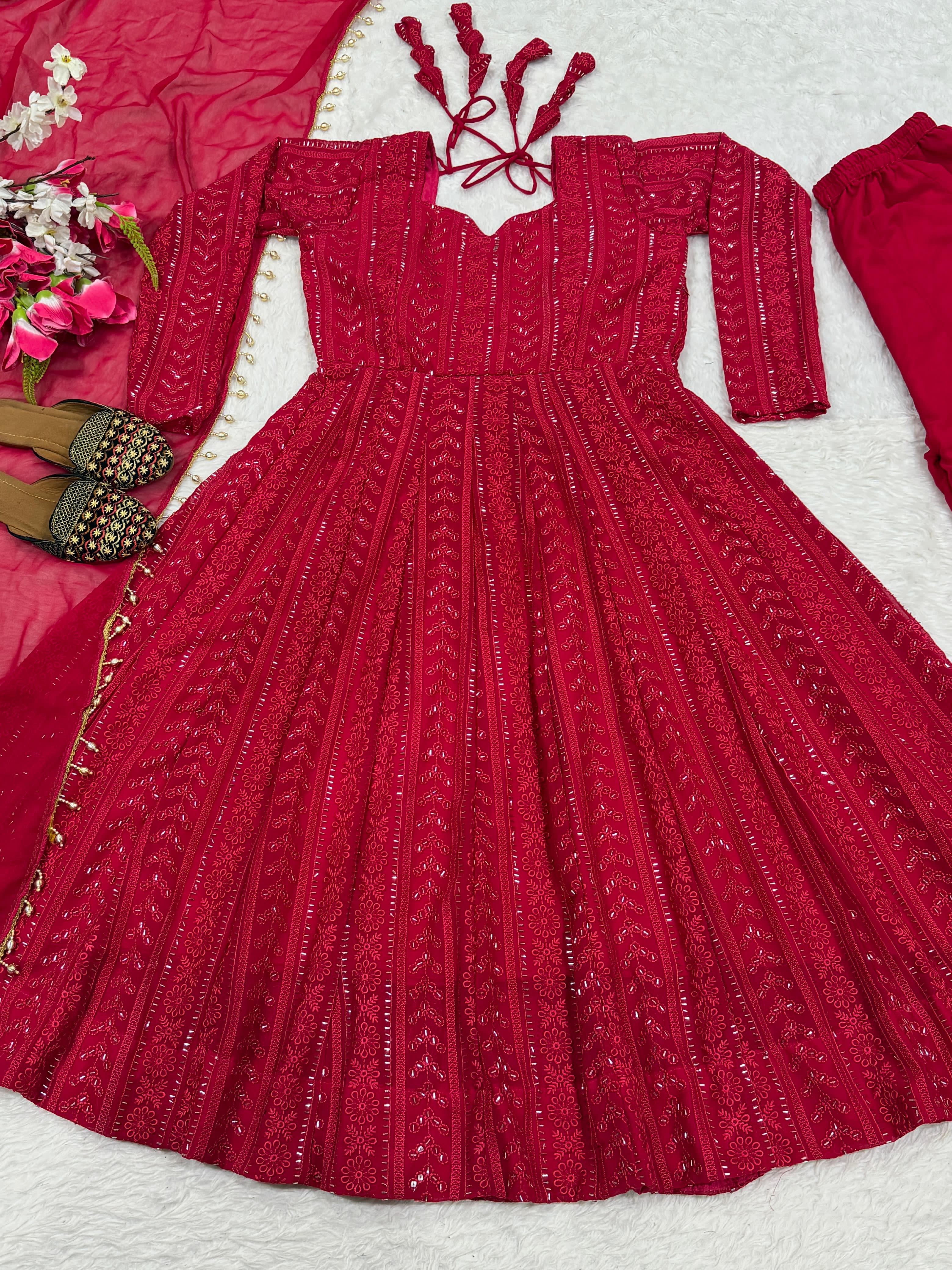 Anarkali Red Suit Plazzo Dupatta