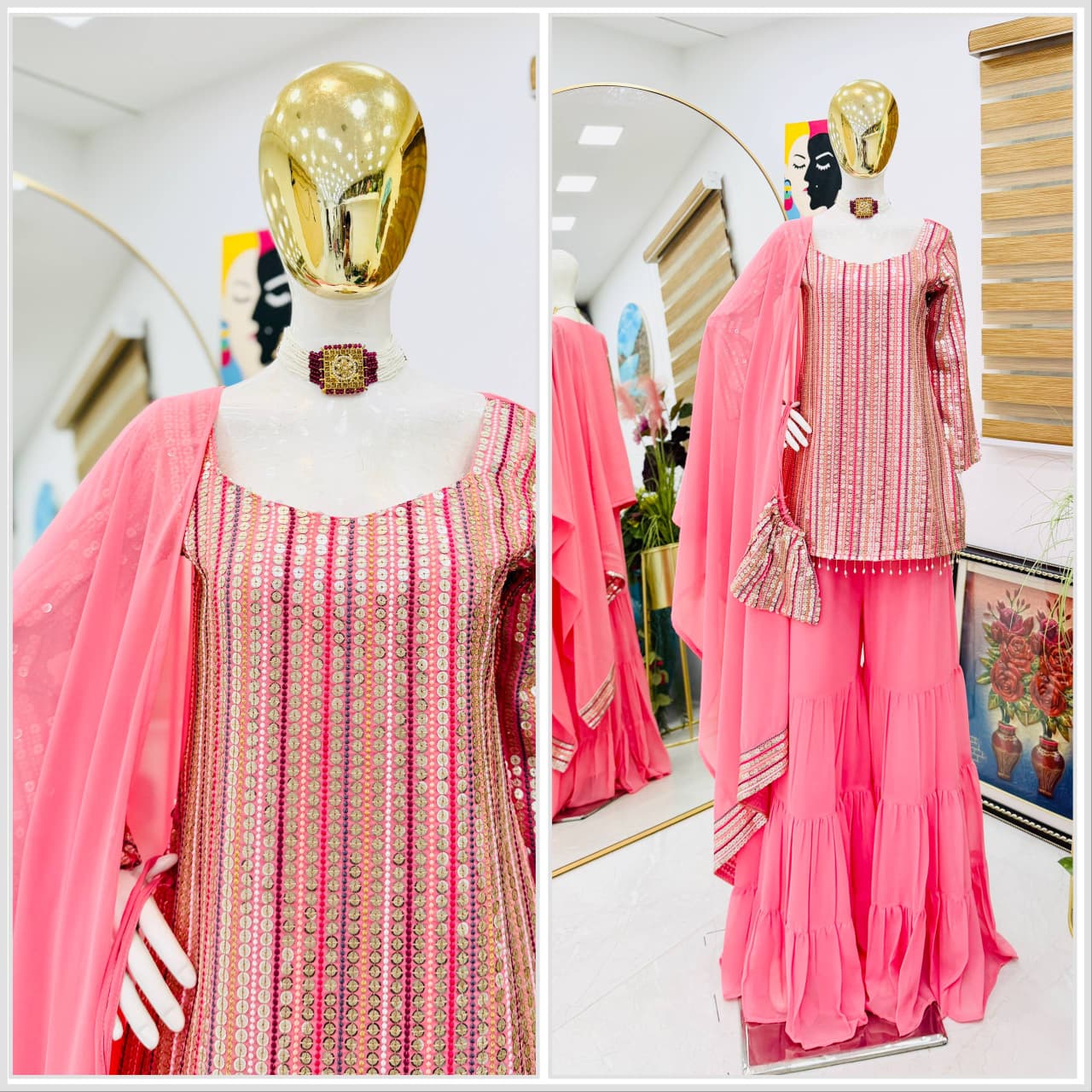 New Designer Party Top Pallazo & Dupatta Set