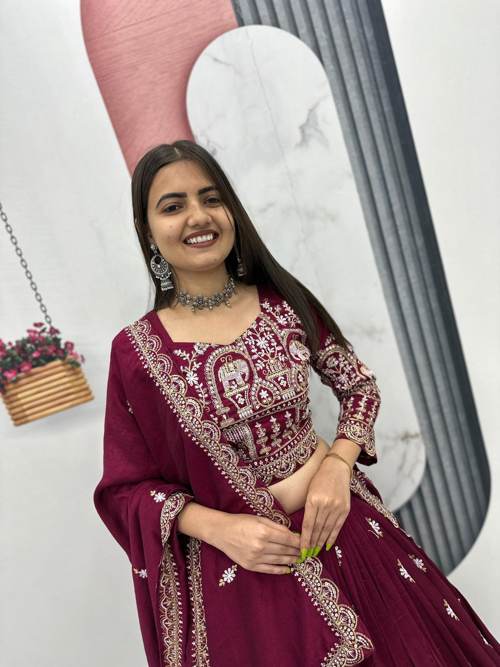 Heavy Embroidery Thread & Sequence Work Lahenga