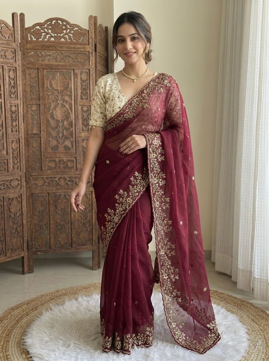 Wedding Perfect Soft Satin Silk Sequence Saree
