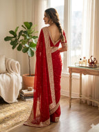 Pure Georgette Sequence Red Saree