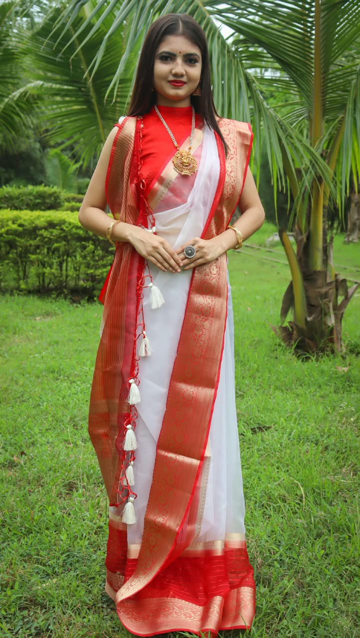Durga Pooja Pure Naylon Viscos khadi Silk Saree