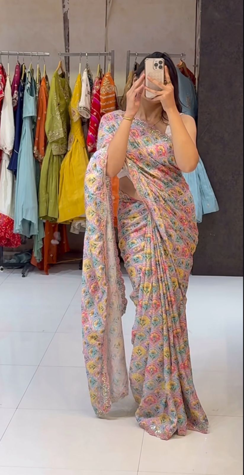 Smooth tebby silk digital printed saree