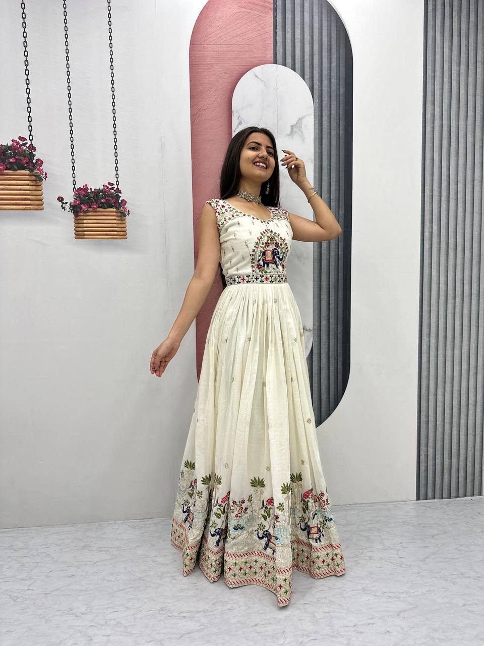 Embroidery Thread & Sequence Work Festival Gown