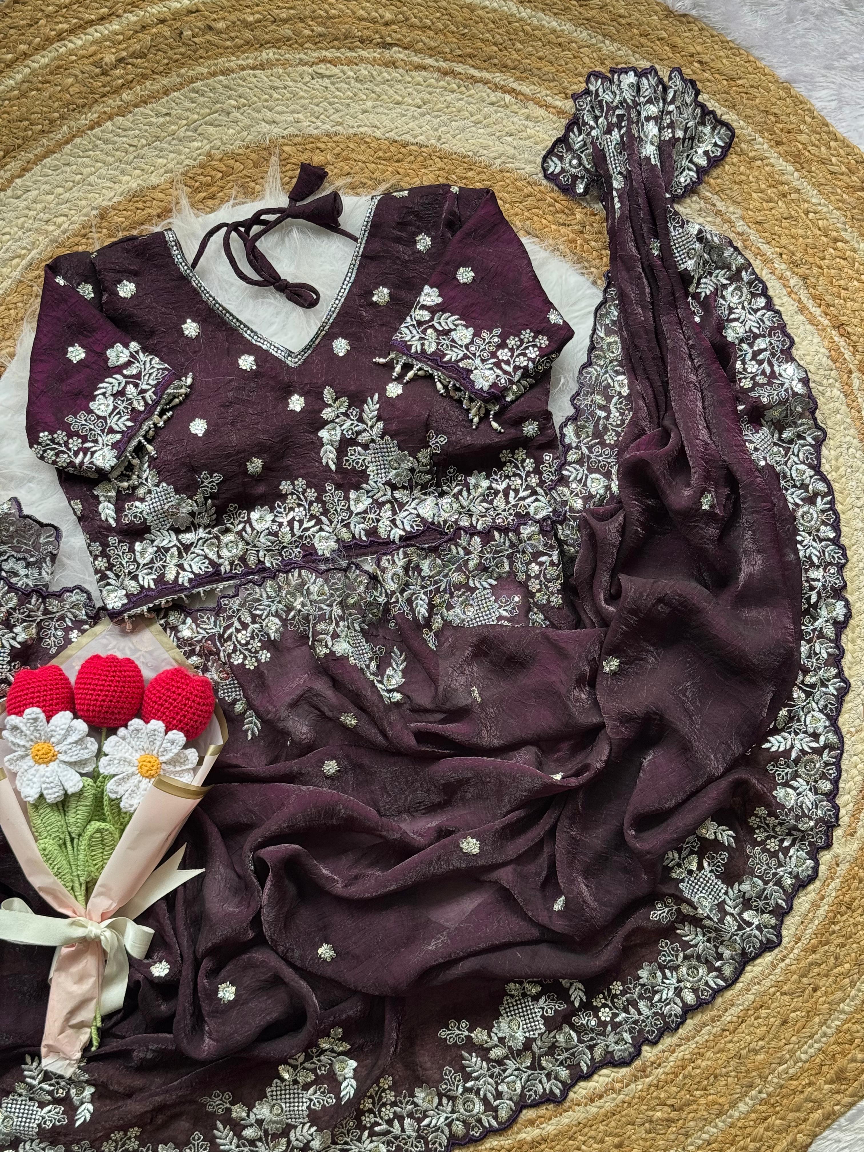 SOFT SPACE SILK SATIN CRUSH SAREE