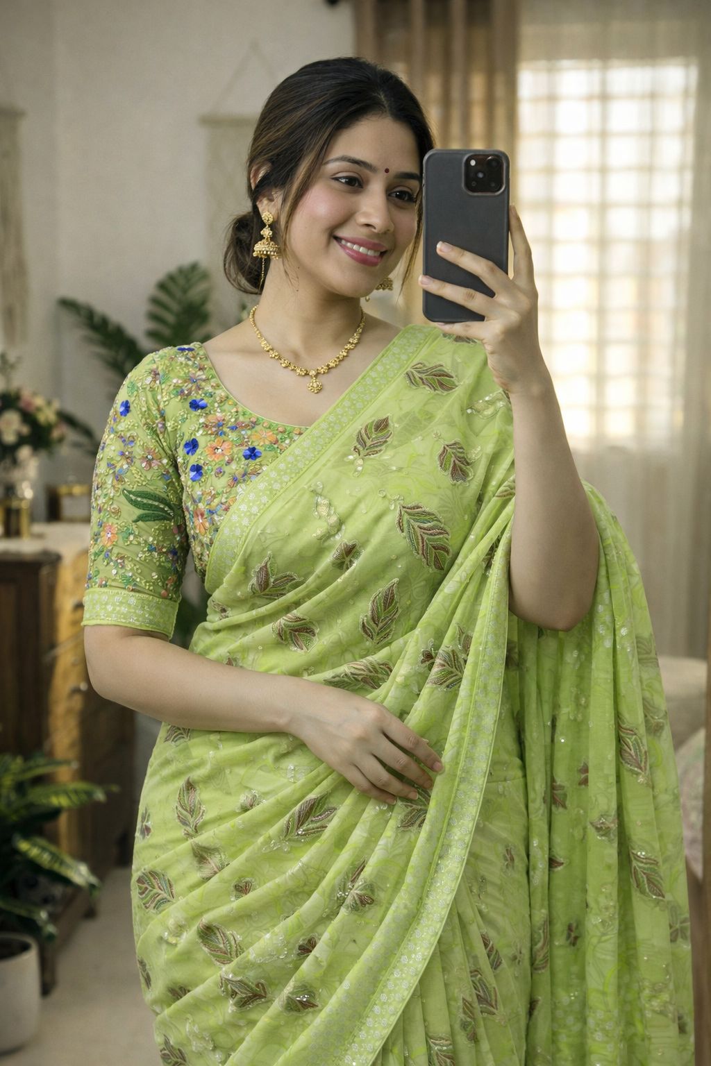 Fall Printe Embroidery Saree