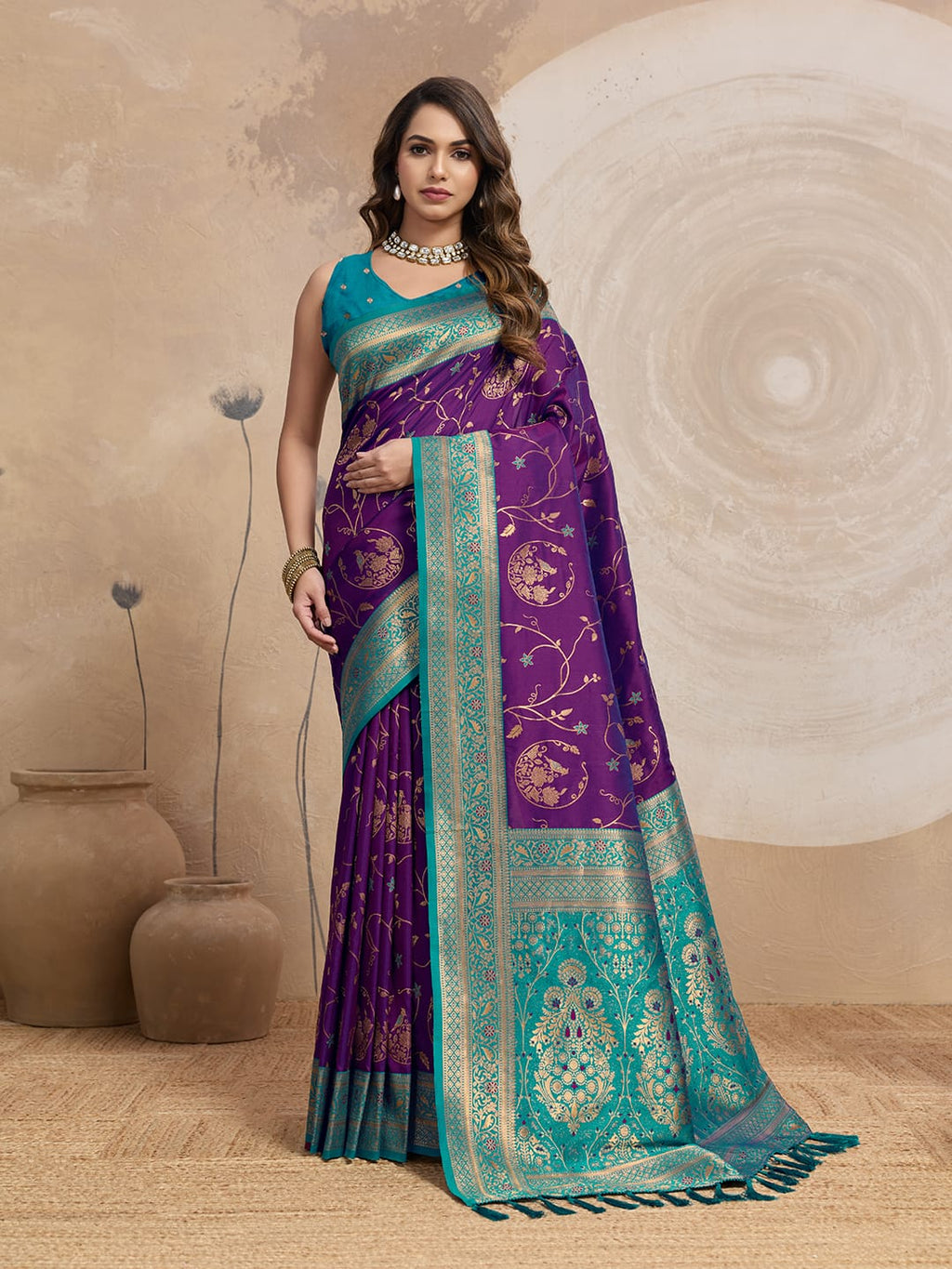 Banarasi Silk Sarees With Flower Meenakari Jaal