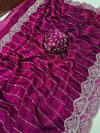 Fendy Chiffon Multi Sequence Emrodairy Work Saree
