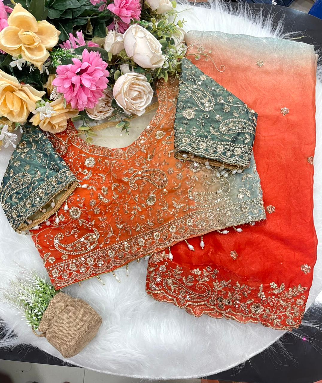 Wedding Fendy Sartin 2D Color Embroidery Saree