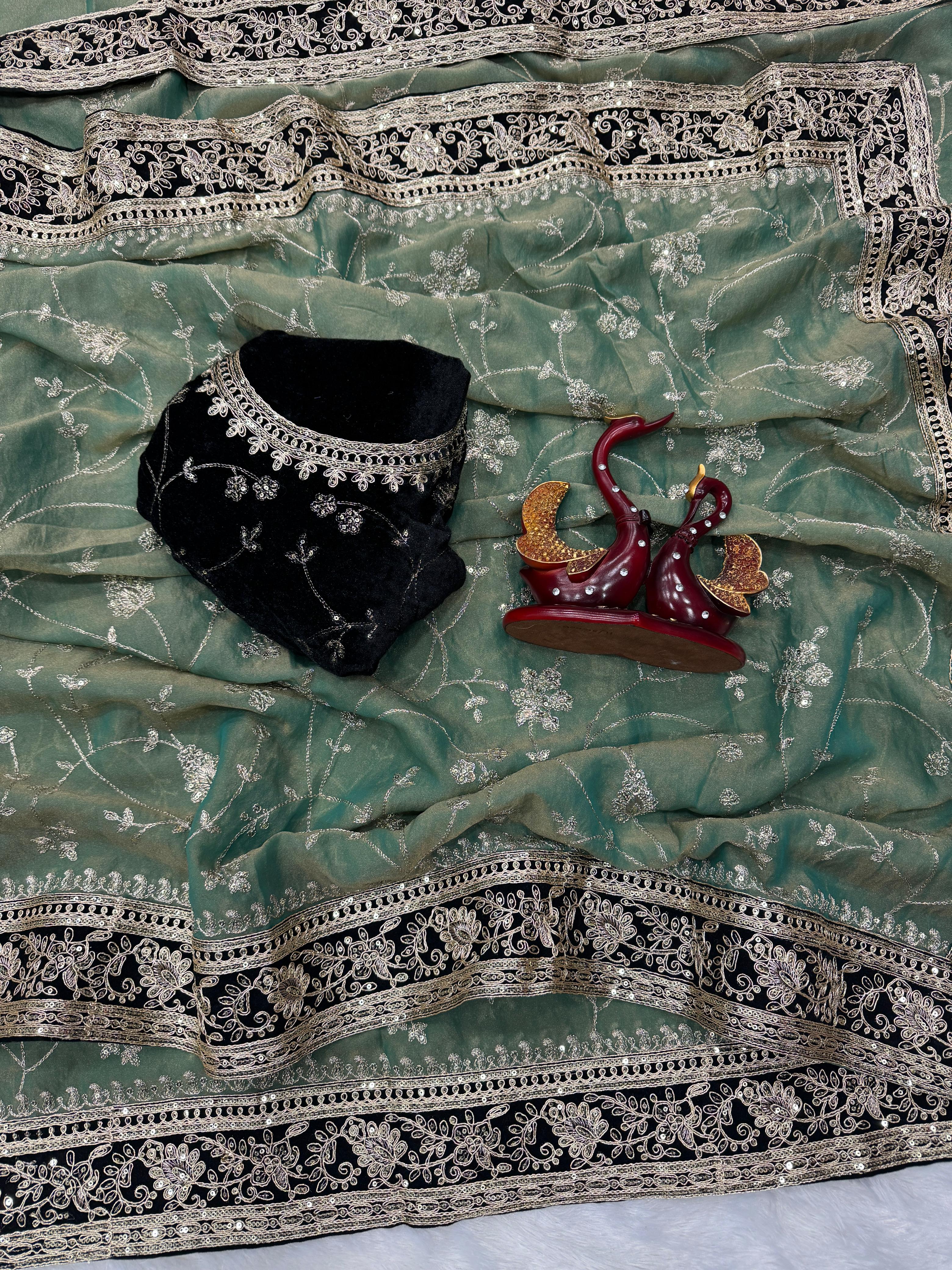 Wedding Special Mosa Silk  Embroidery Saree