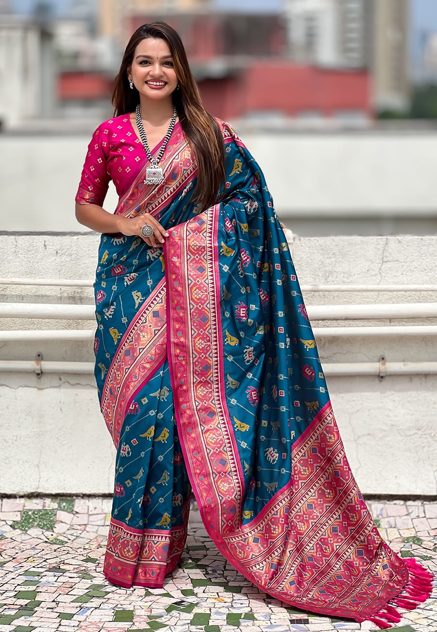 Soft Silk Zari Woven Patola Leheriya Saree with Contrast Weaves