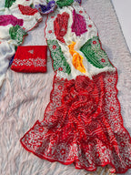 Bandhani print with Pita work Saree