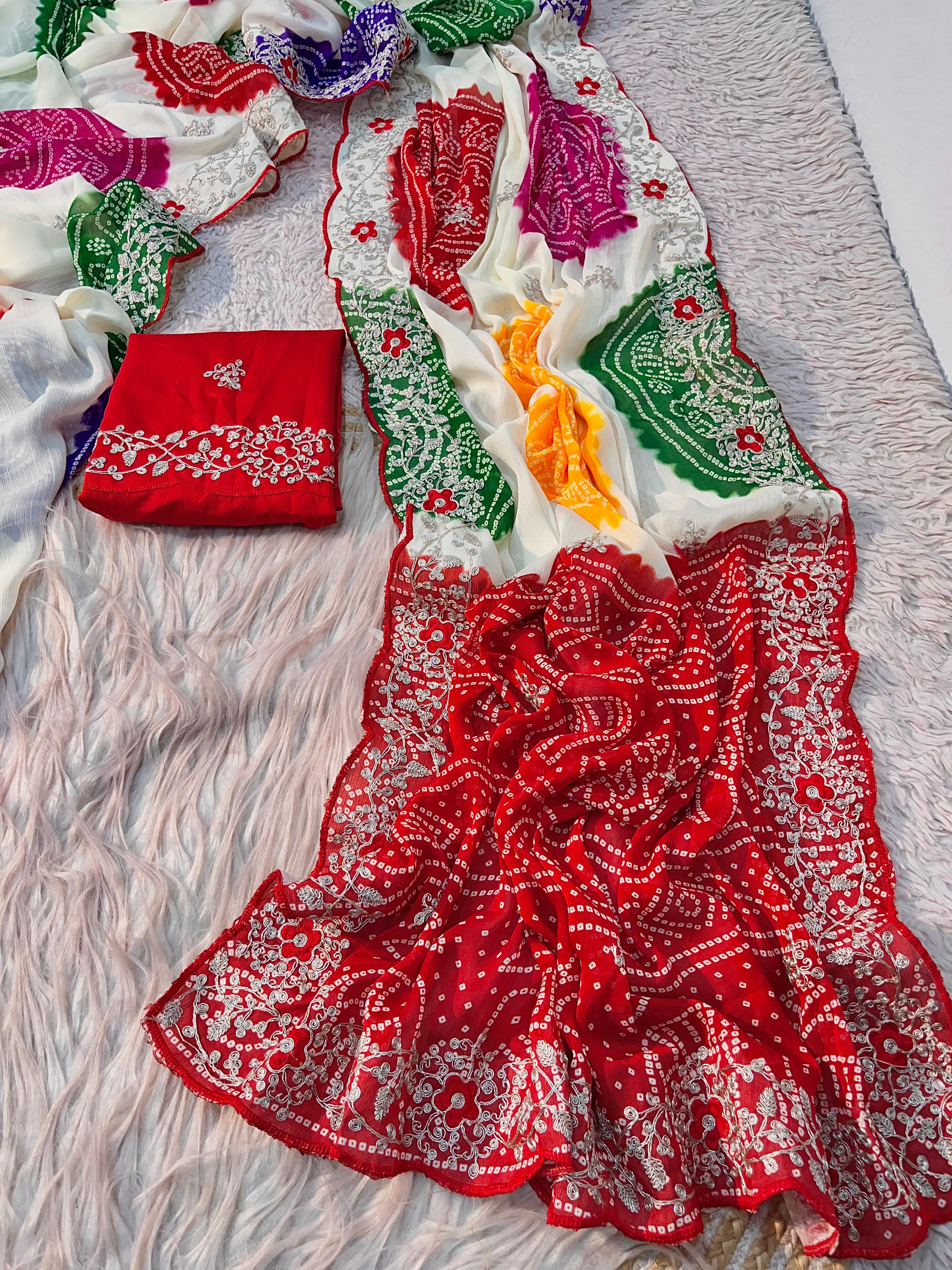 Bandhani print with Pita work Saree