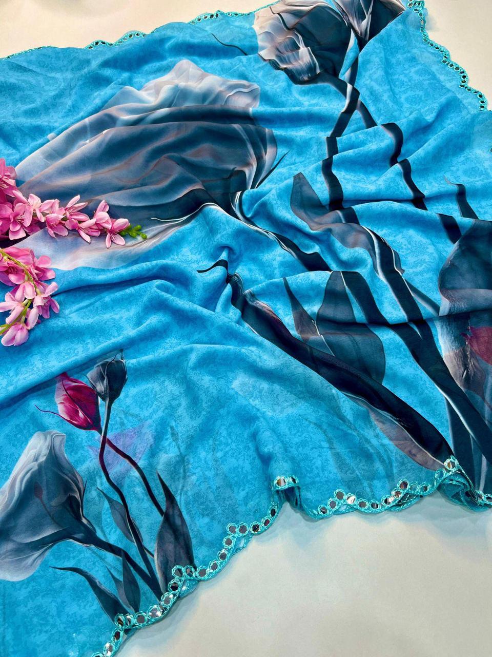 FLORA GORGETTE DIGITAL PRINT SAREE