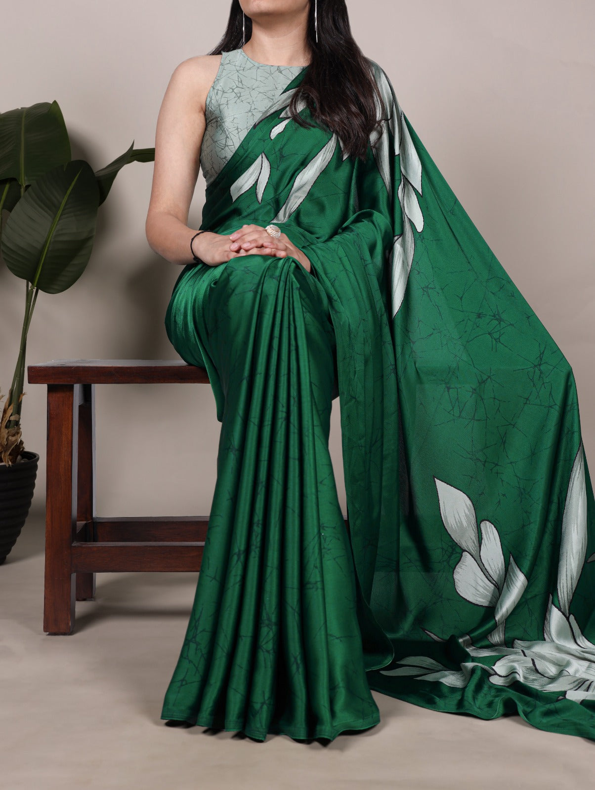 Floral Printed Satin Silk Saree
