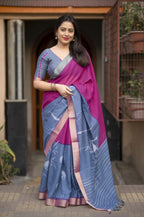 New Beautiful Handcrafted Pure Linen Saree