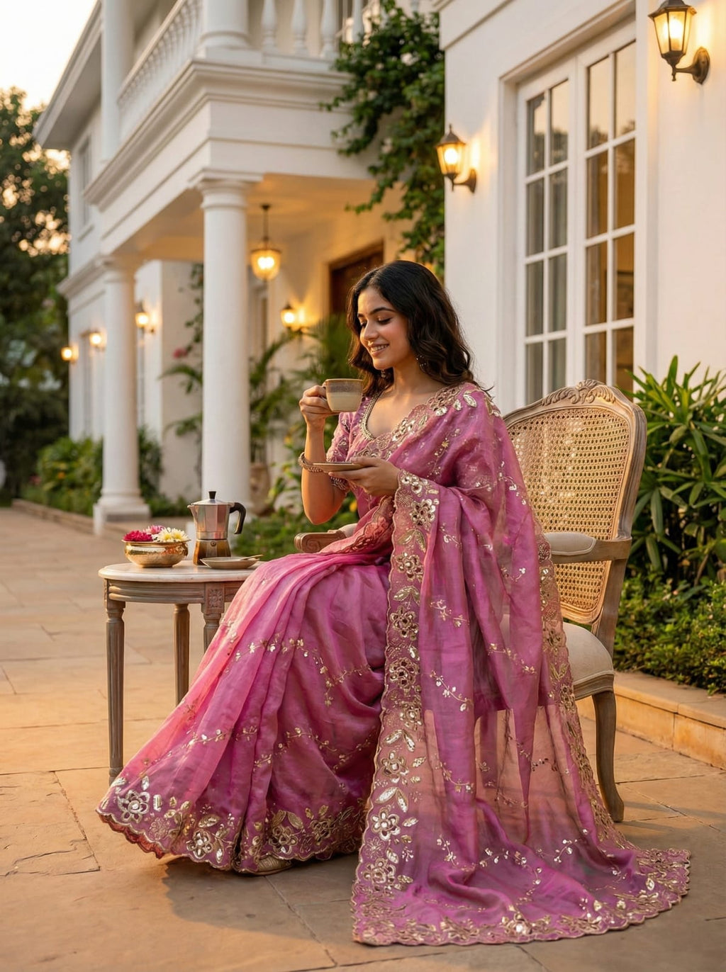 Fendy Chiffon Fabric  Beautiful Embroidery Wedding Saree