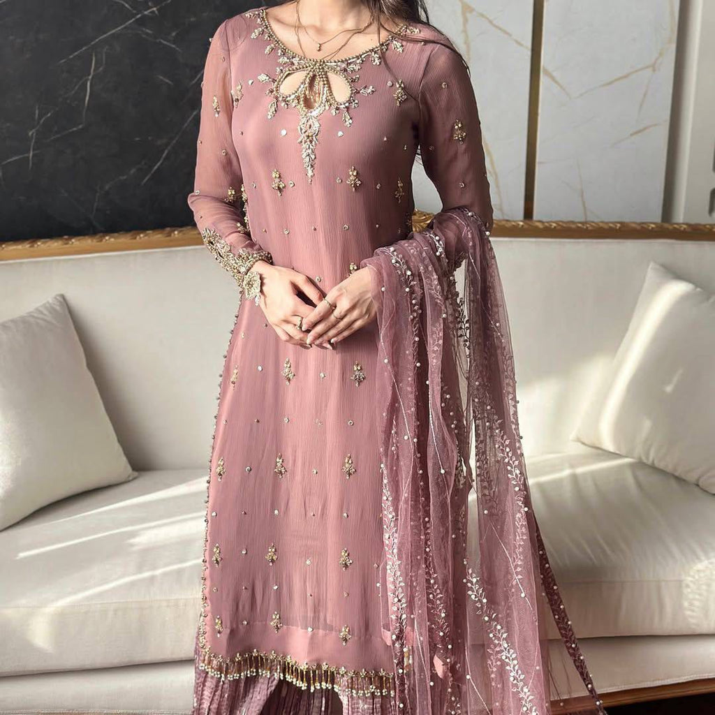 Fux Georgette Top Pallazo & Dupatta