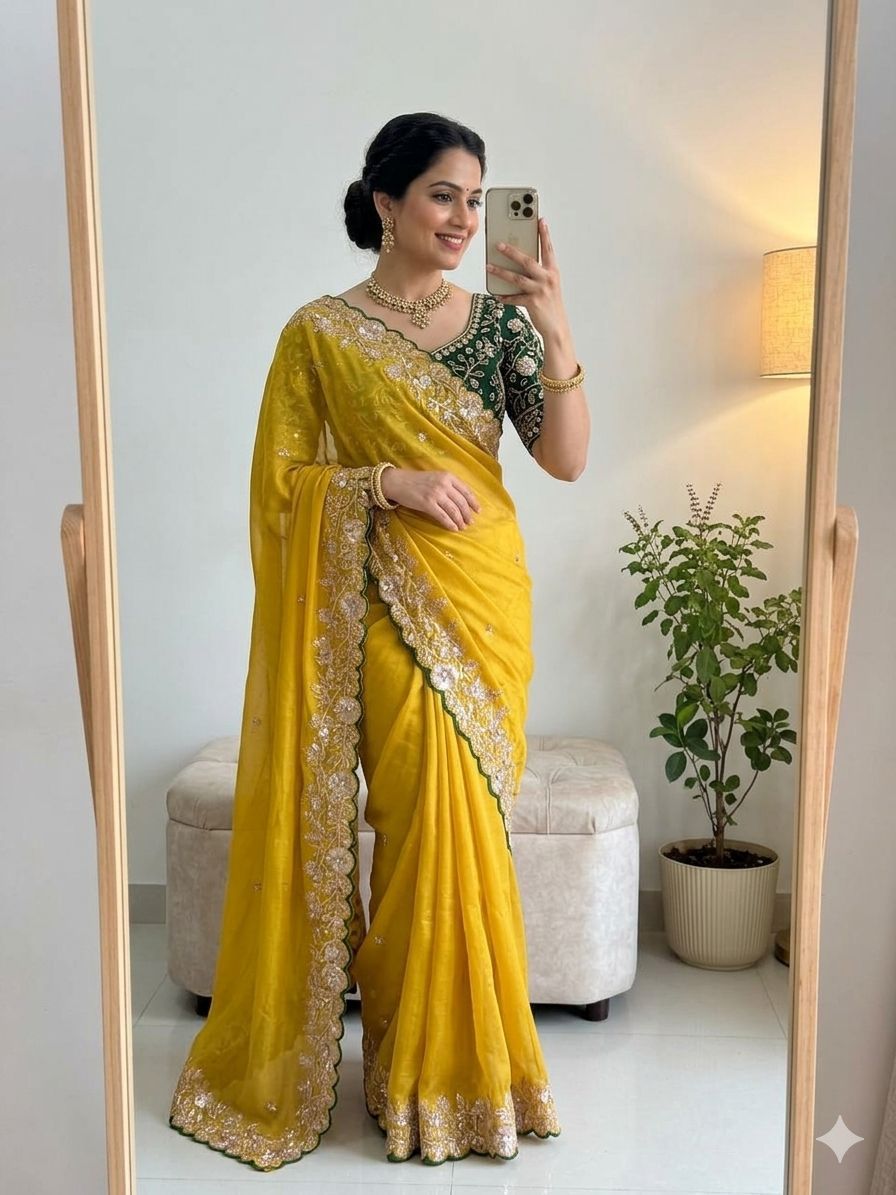 Star Georgette Sequence Work Saree