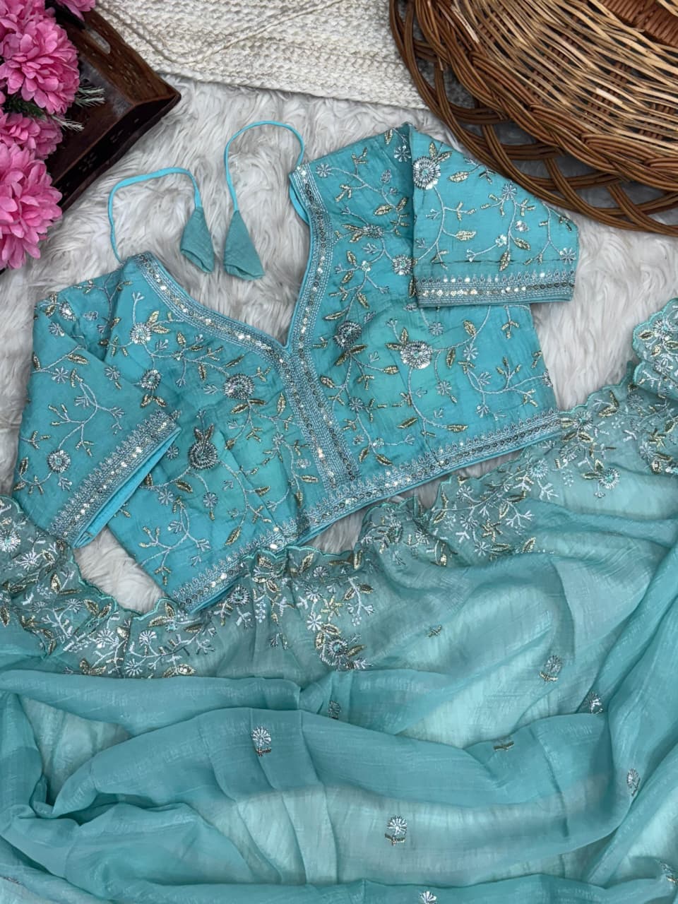 Crunchy Silk Fabric 3MM Sequence Saree