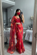 Pure Soft Red Tebby Silk Saree