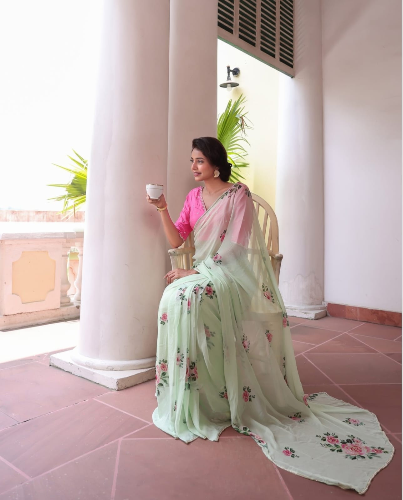 Georgette Green Saree