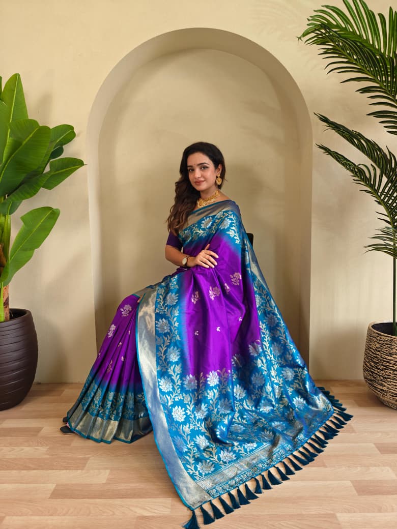 Dual tone silk sarees with all over zari weaves