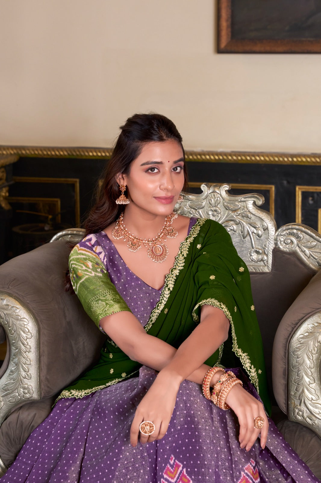 Kanchipuram Printed With Zari Weaving Work Lahenga