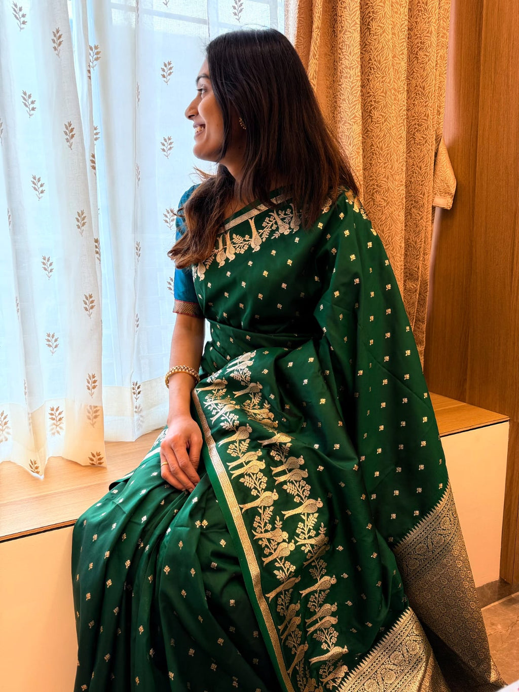Soft Banarasi Silk Saree Couple Parrot Desgin