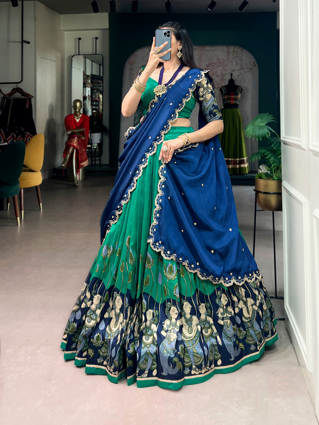 Tasar Silk Kalamkari Print Wedding lehenga