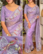 Panchi Leno Net Organza Saree