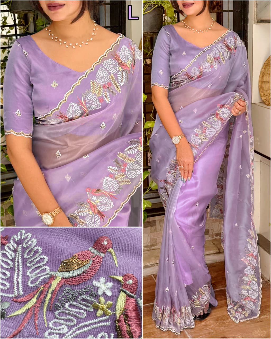 Panchi Leno Net Organza Saree
