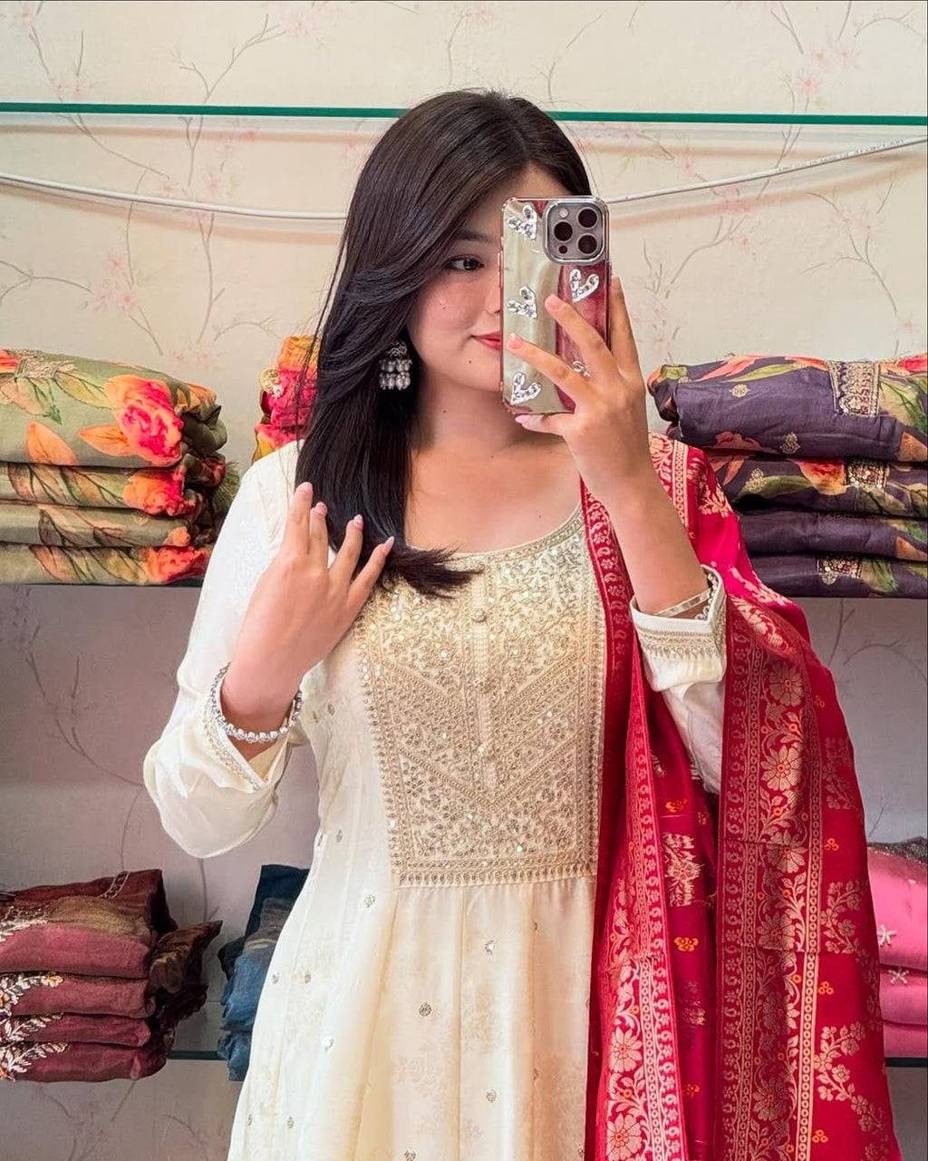 Anarkali Flared Kurti Pant Dupatta Set🌼💮🍀