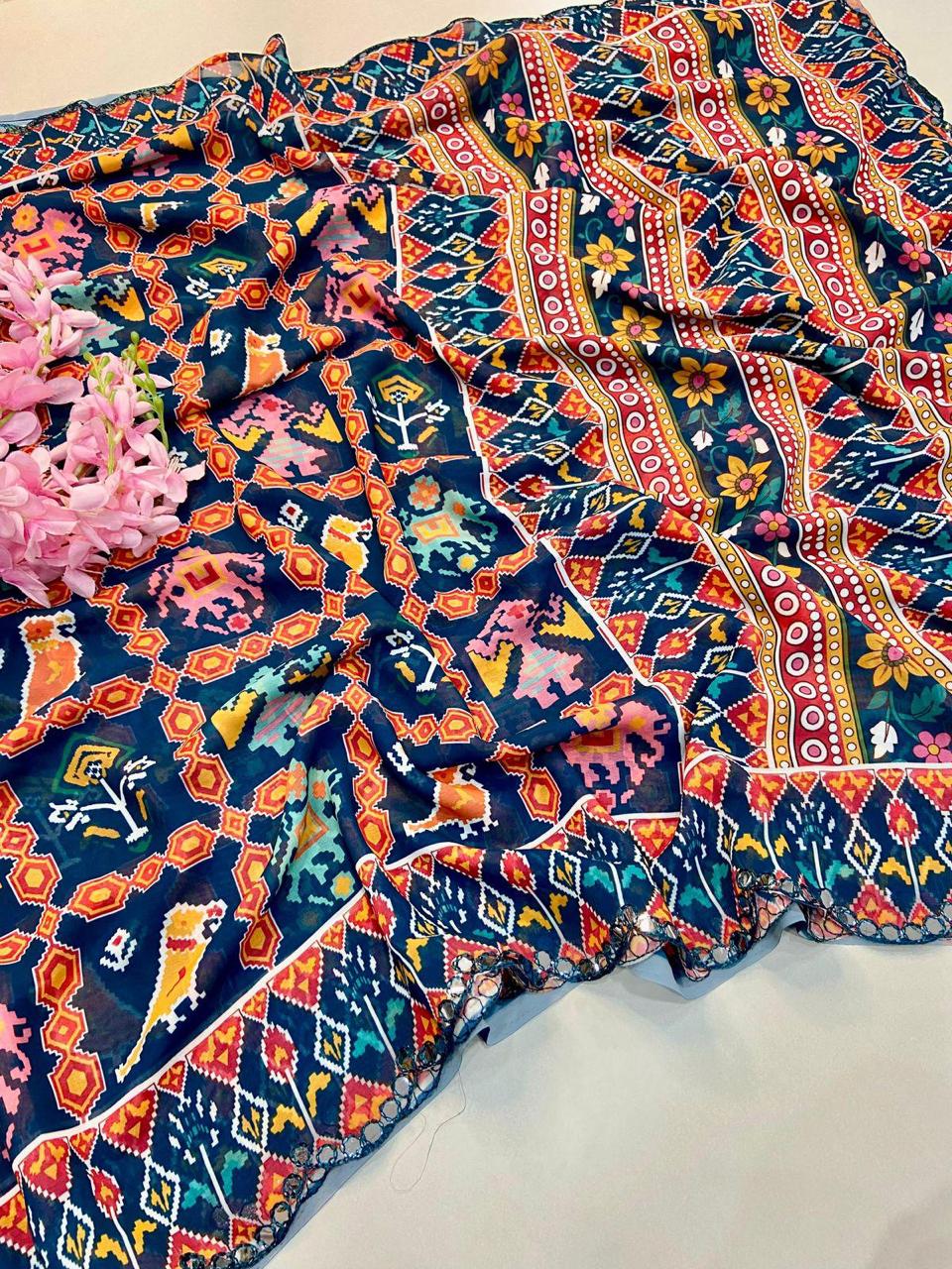 FLORA GORGETTE DIGITAL PRINT SAREE