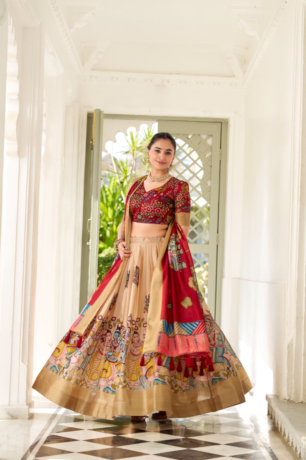 Adorned in the elegance of Dola Silk Lahenga