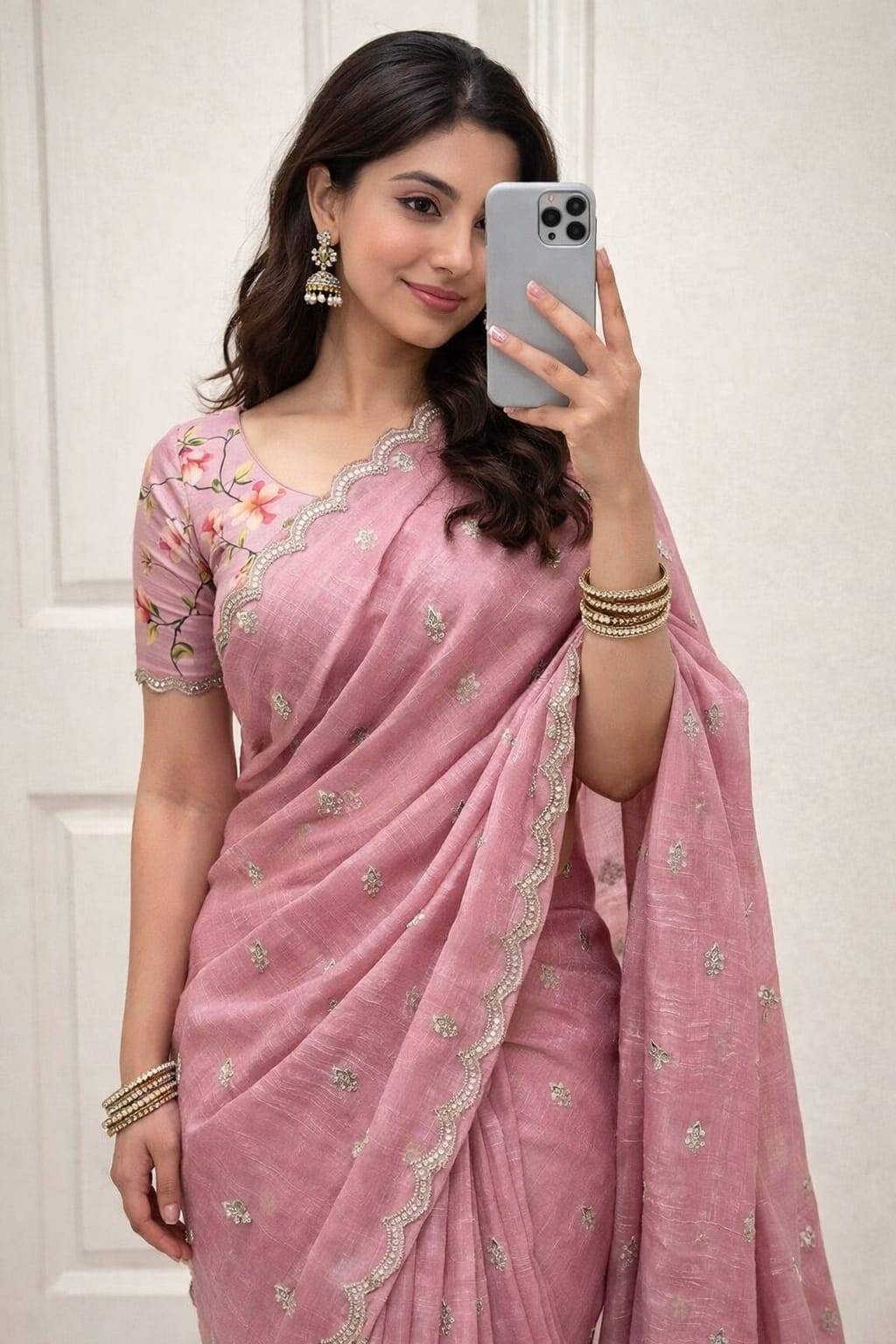 Georgette Crush Embroidery Saree