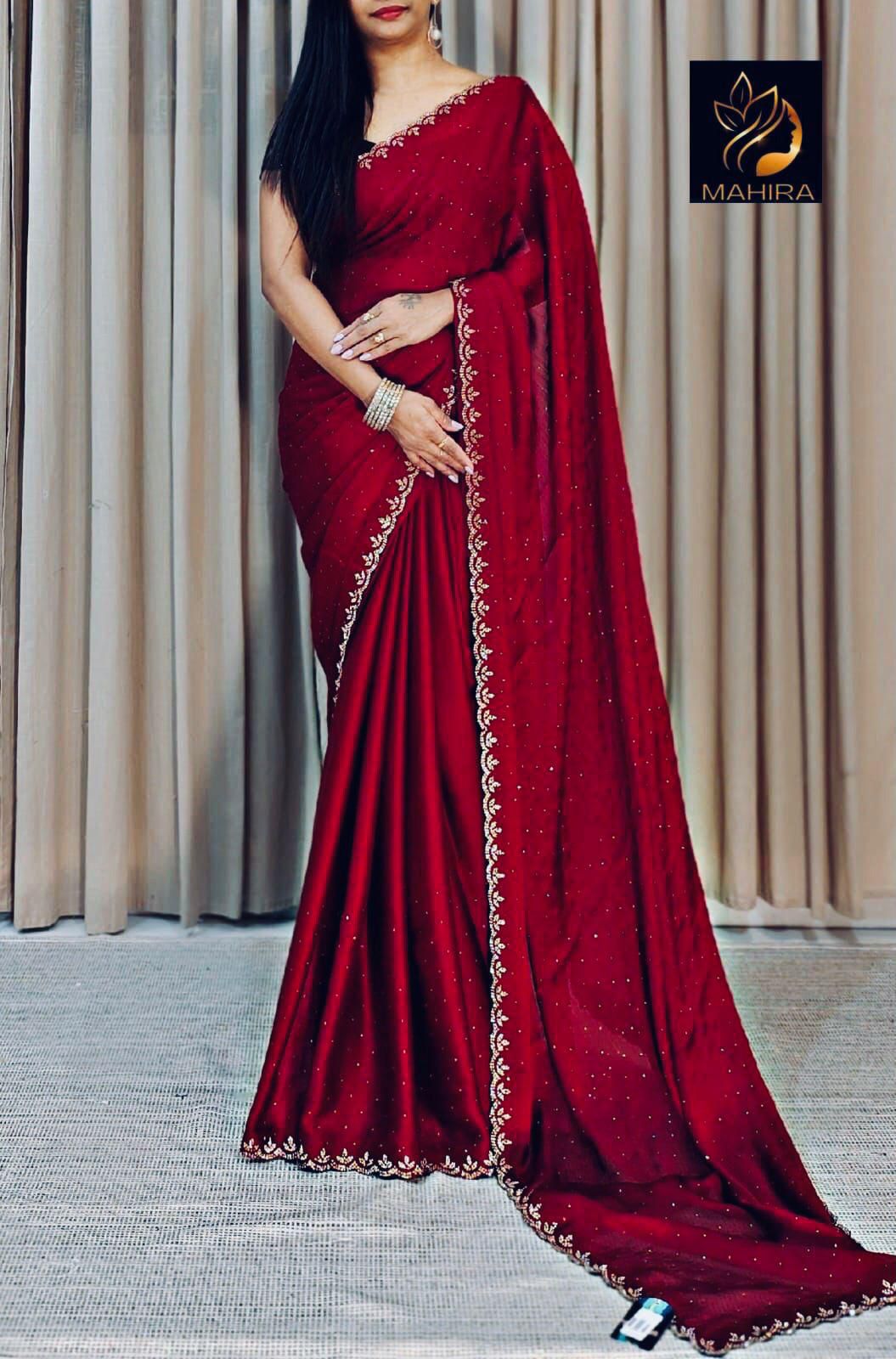 SATIN CHIFFON SAREE❤️