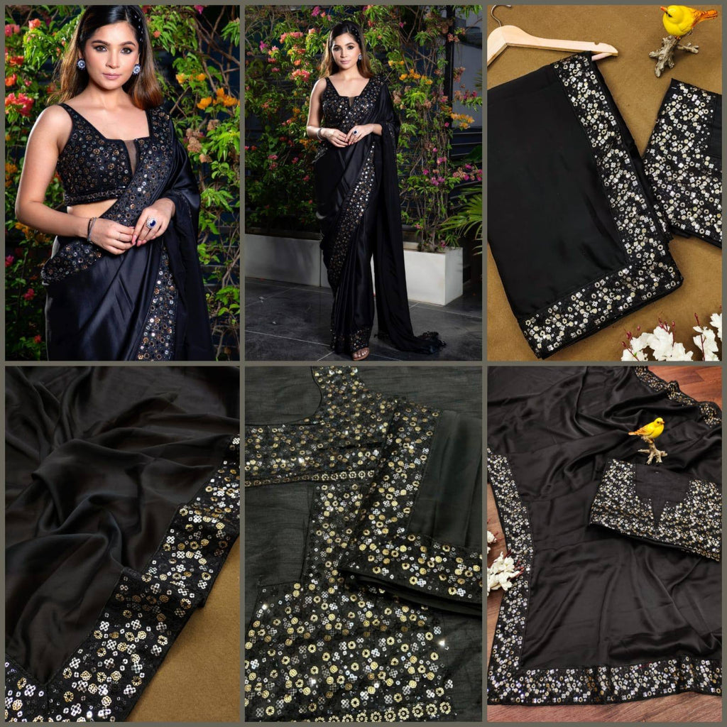 Bollywood Soft Black Rangoli Saree
