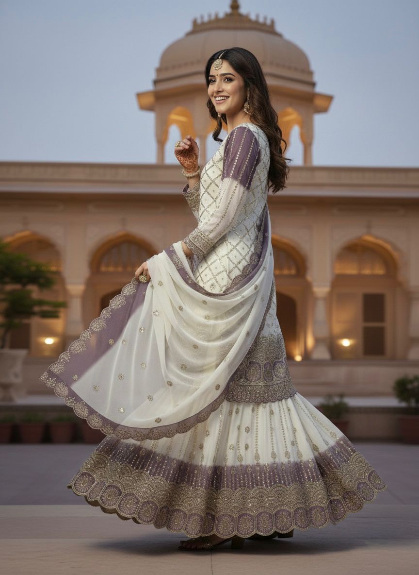 Party Wear  Heavy Dual Tone Peding Star  Top Plazzo & Dupatta Set