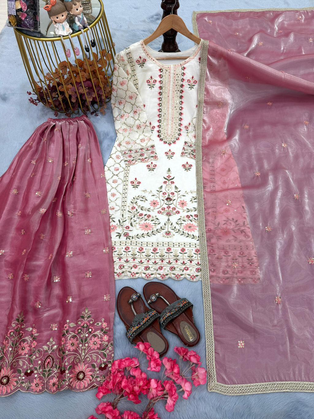 Party Wear Look Pur GMY Silk Top Plazzo & Dupatta Set