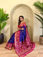 Dual tone silk sarees with all over zari weaves