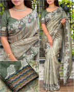 OURE TUSSER SILK DIGITAL PRINT SAREE