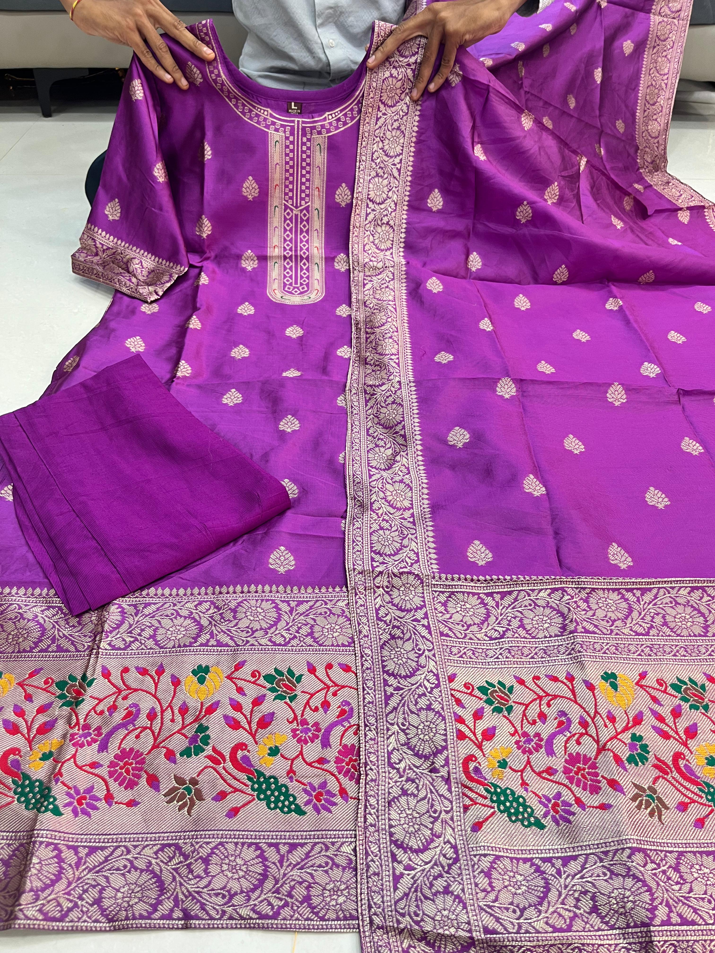 Sanvi - Purple Blended Paithani Silk Suit-Salwar