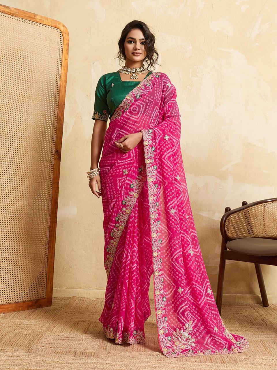 Wedding Wear Bandhej Georgette Saree