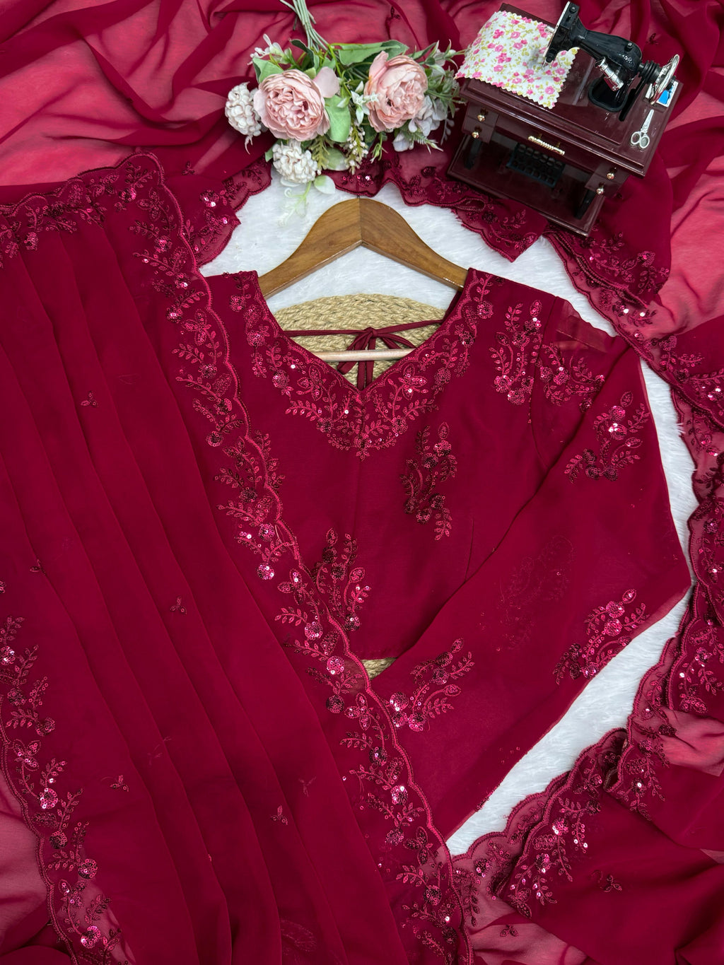 Faux Georgette Saree With Dupatta
