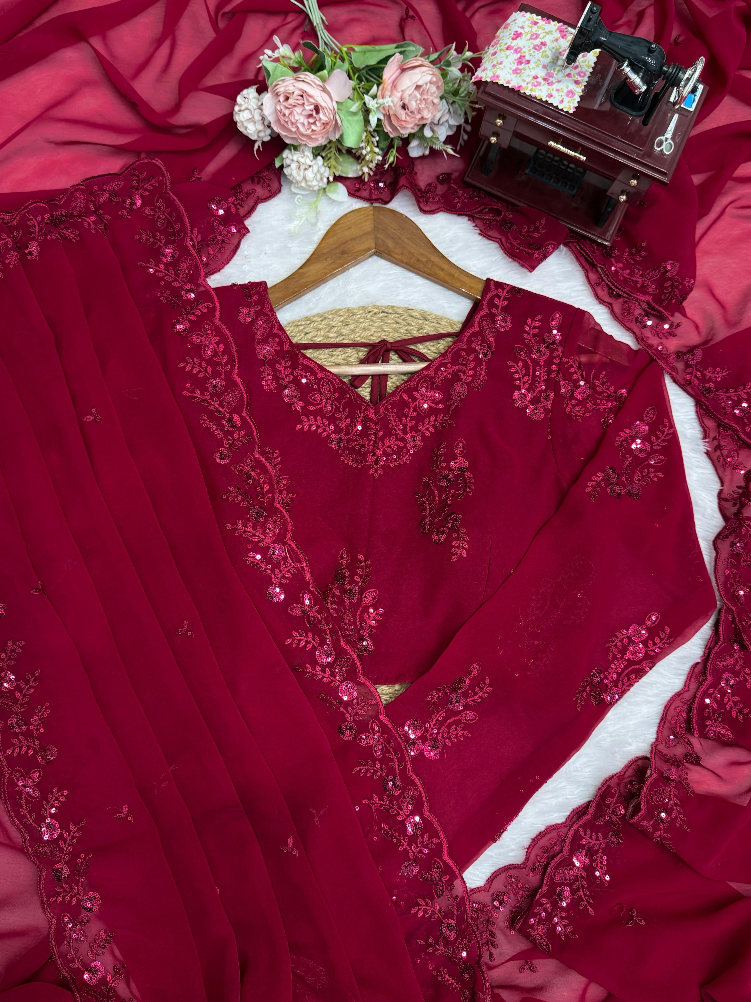 Faux Georgette Saree With Dupatta