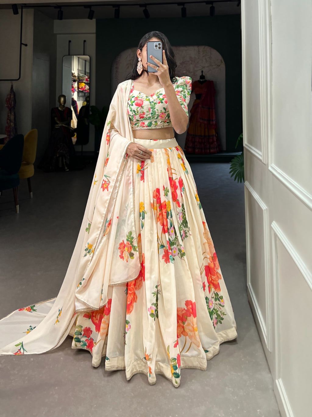 Floral Print Georgette Lehenga
