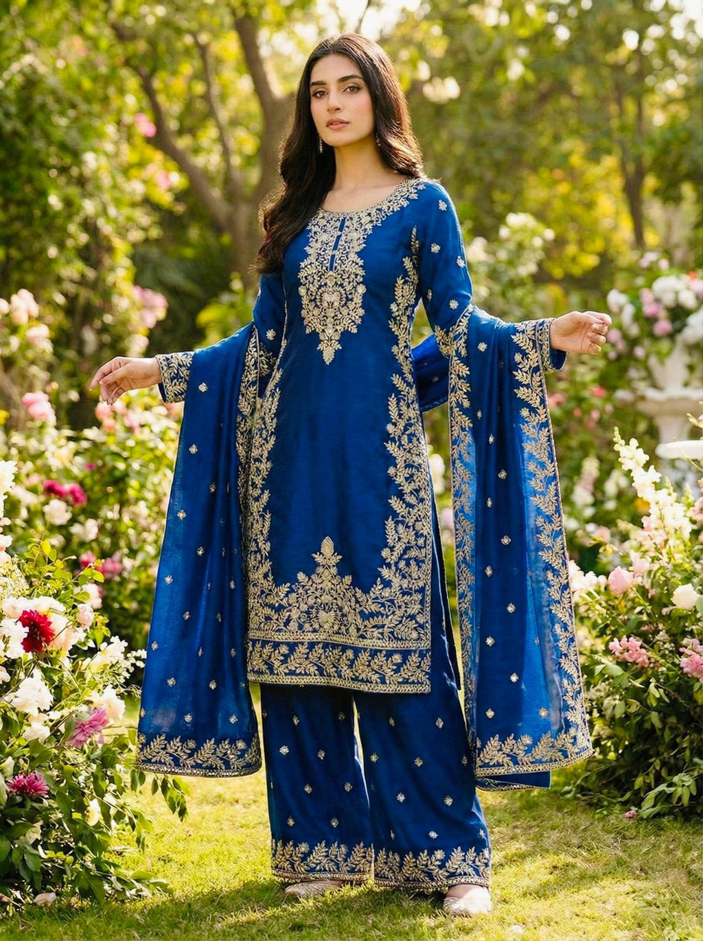Pure GMY SILK With Heavy Embroidery Top & Plazzo